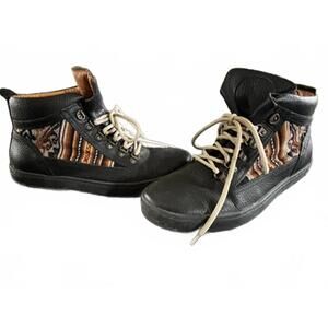 Inkkas Black Leather Boots W 10/M 8.5 Southwest Lace Up High Top